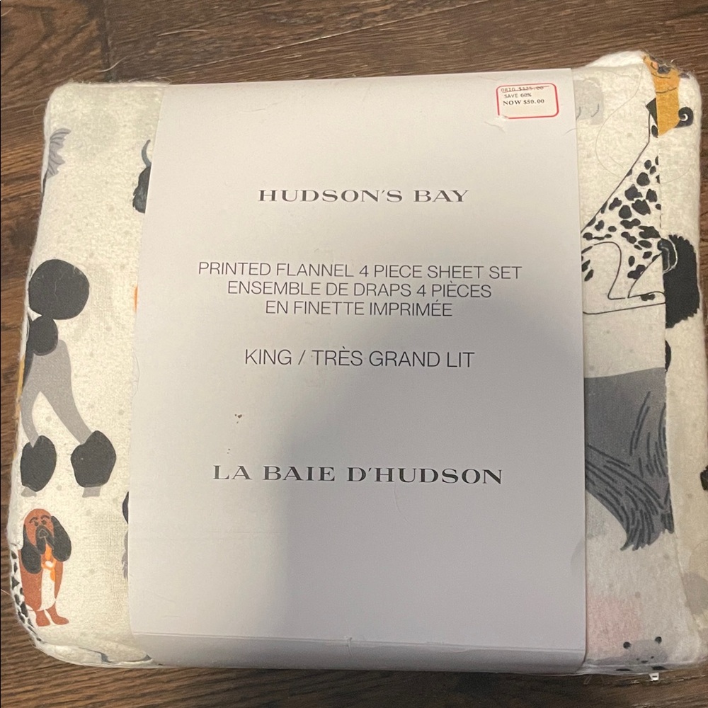 Printed Flannel 4 Piece Sheet Set - King, White and Black